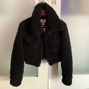 Urban Outfitters Black Crop Sherpa Jacket XS